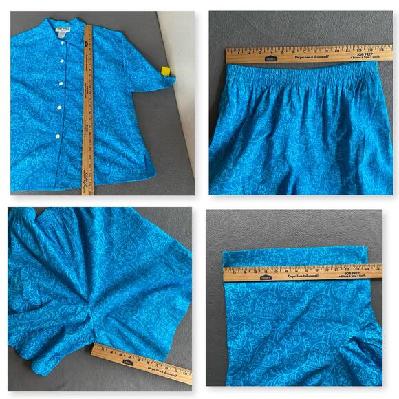 Vintage NOS 80s 90s Two Potato Resort Wear Button Down Shirt + Shorts Set S Blue - Picture 7 of 9